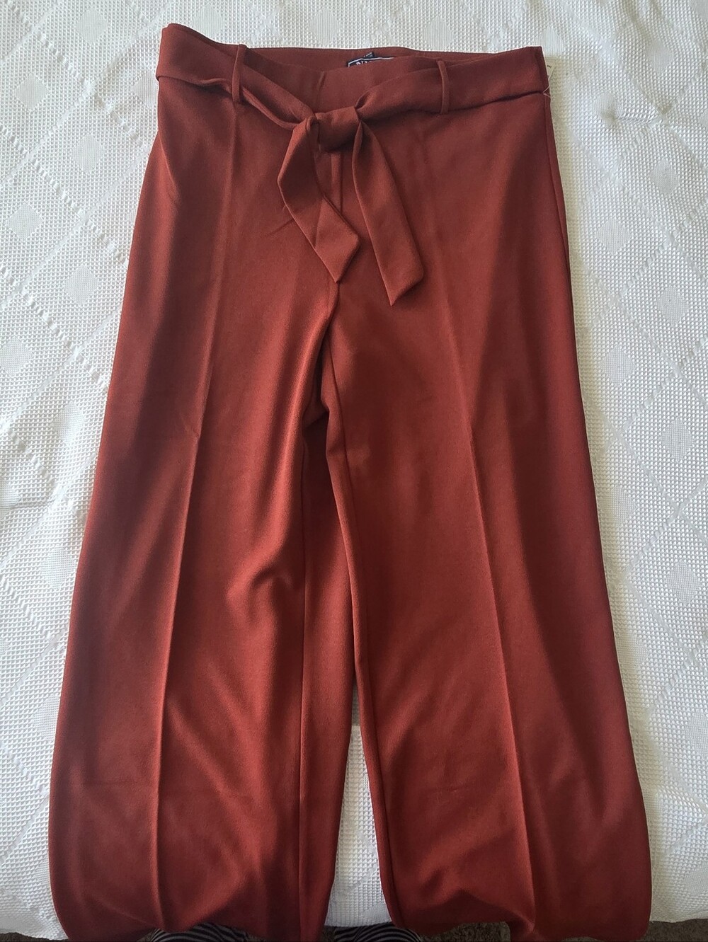 Tie-Waist Wide-Leg Pants in Rust